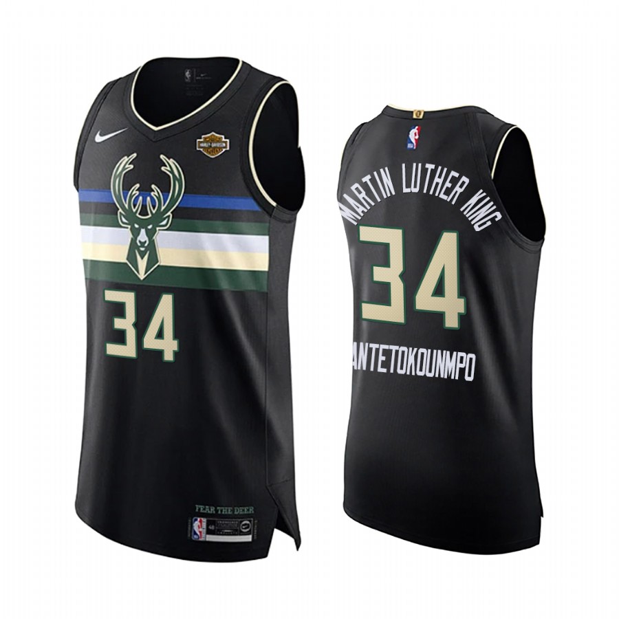 Giannis Antetokounmpo MLK Day Bucks Honor King Jersey Black