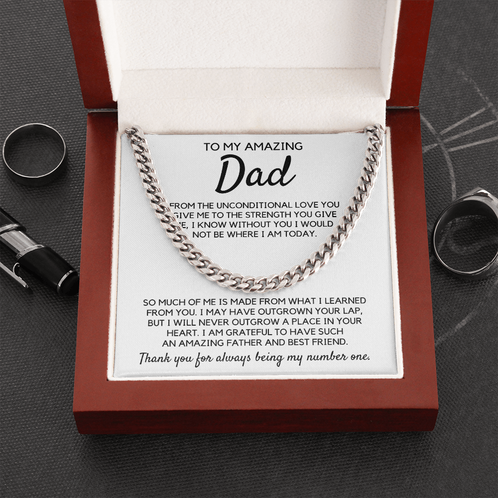 Gift for Dad, Dad Necklace – Amazing Father And Best Friend, Father’s Day Gift, Birthday Gift, Necklace for Dad, Cuban Link Chain Necklace
