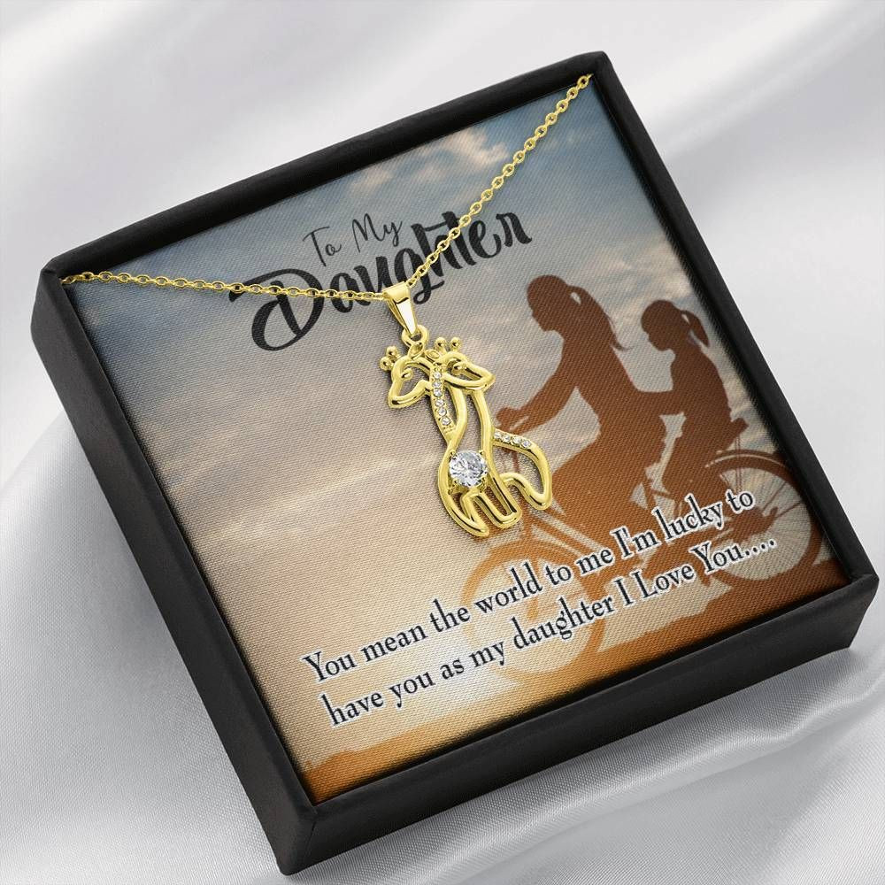 Gift For Daughter You Mean The World To Mom 18k Gold Giraffe Couple Necklace