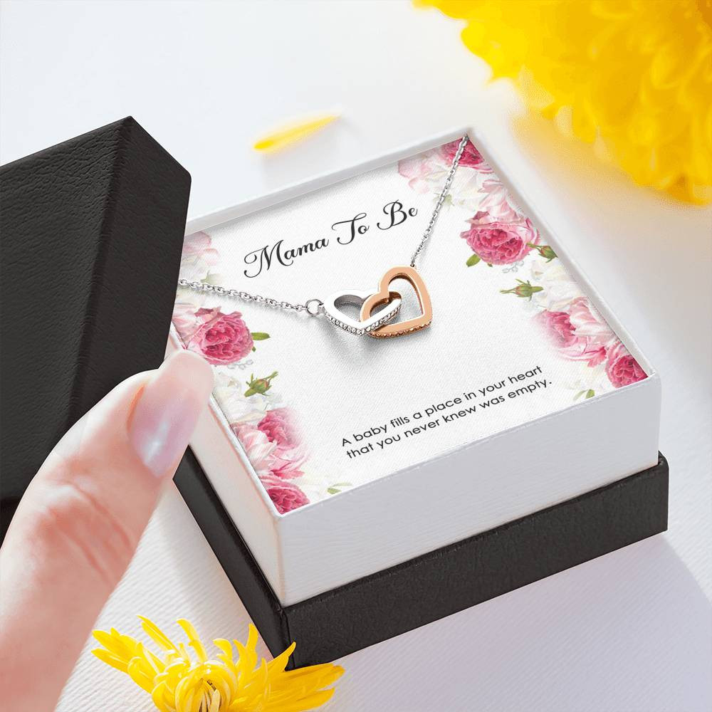 Gift for Expecting Mom, A Baby Fills A Place In Your Heart, Mom to Be Interlocking Heart Necklace For Women, Pregnancy Gift For New Mother