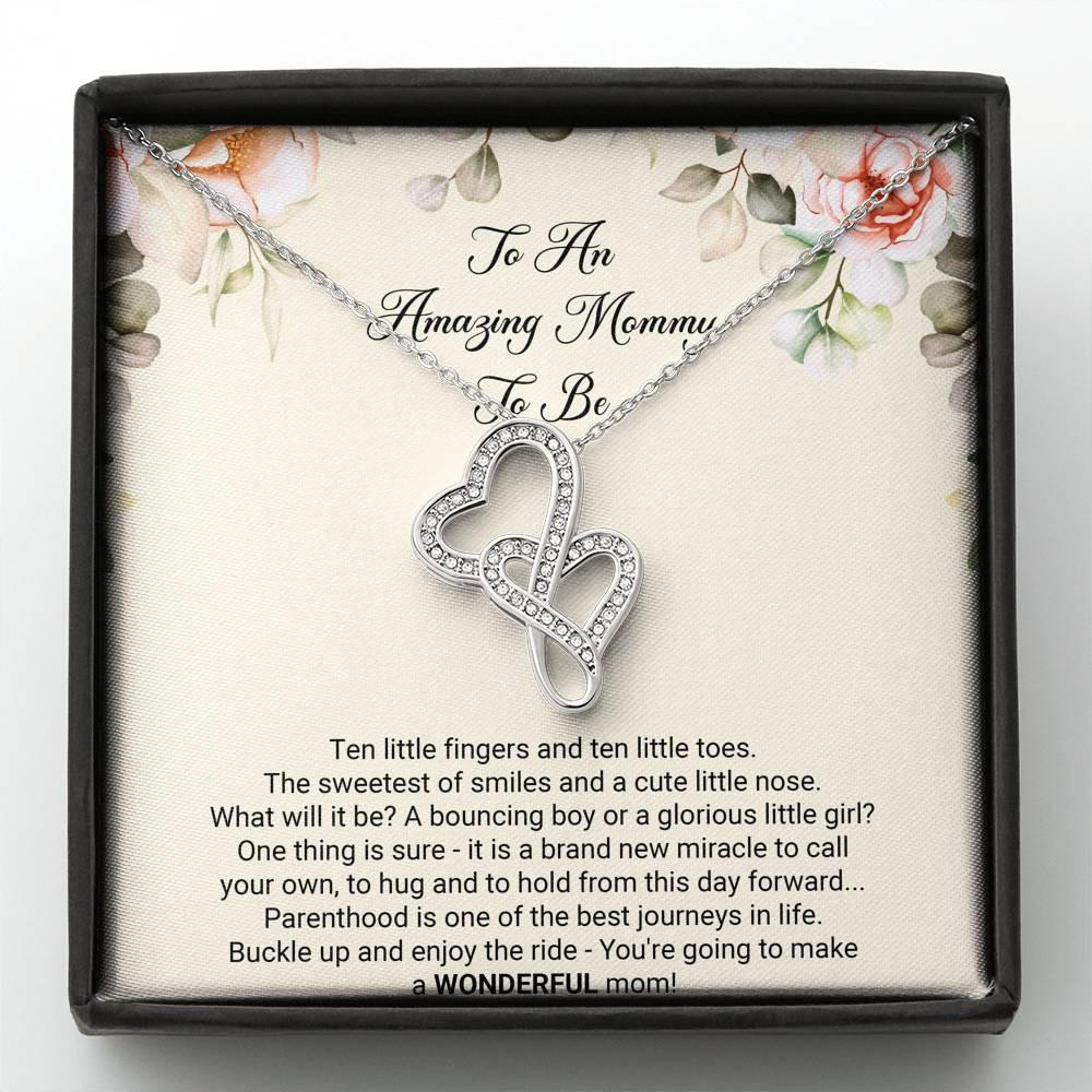 Gift for Expecting Mom, Brand New Miracle, Mom to Be Double Heart Necklace For Women, Pregnancy Gift For New Mother