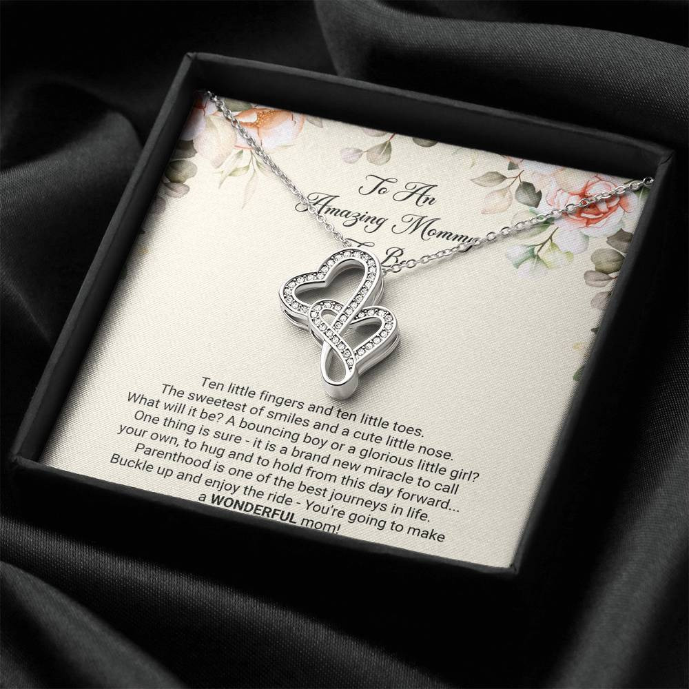 Gift for Expecting Mom, Brand New Miracle, Mom to Be Double Heart Necklace For Women, Pregnancy Gift For New Mother