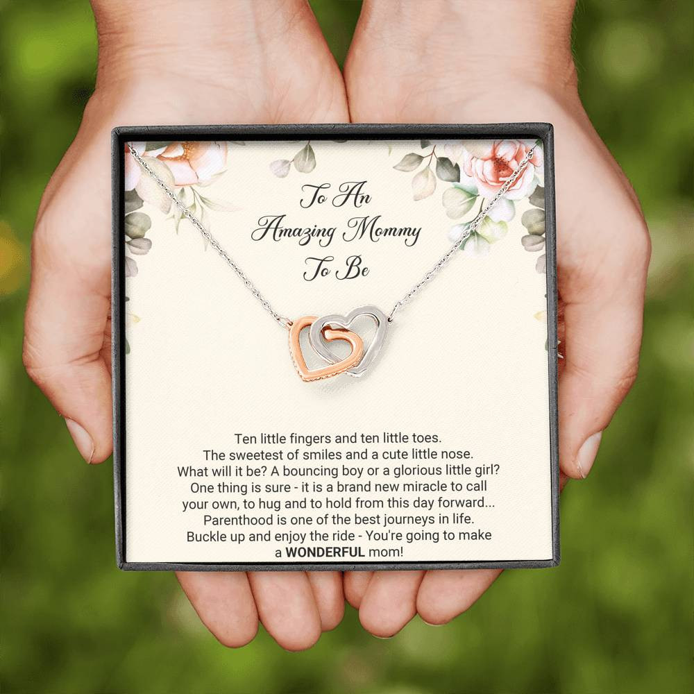Gift for Expecting Mom, Brand New Miracle, Mom to Be Interlocking Heart Necklace For Women, Pregnancy Gift For New Mother