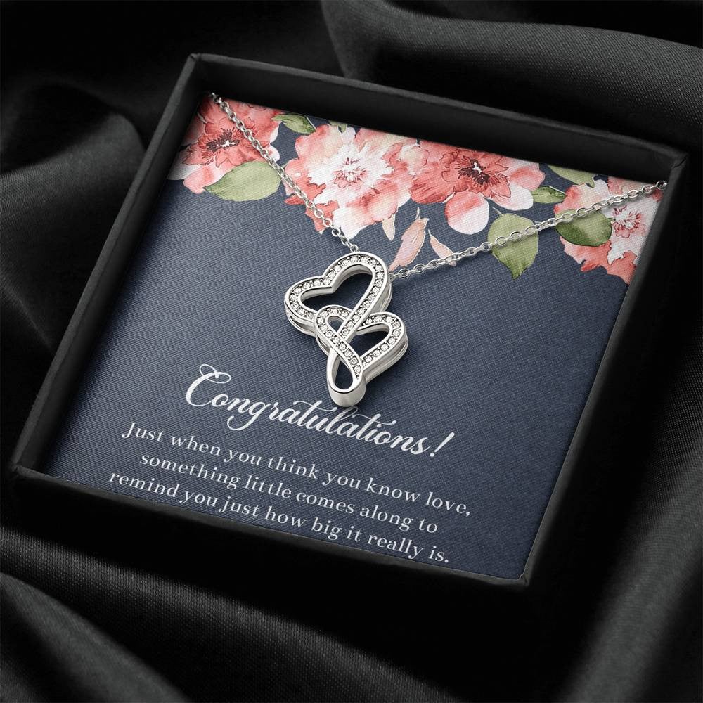 Gift for Expecting Mom, Something Little Comes Along, Mom to Be Double Heart Necklace For Women, Pregnancy Gift For New Mother