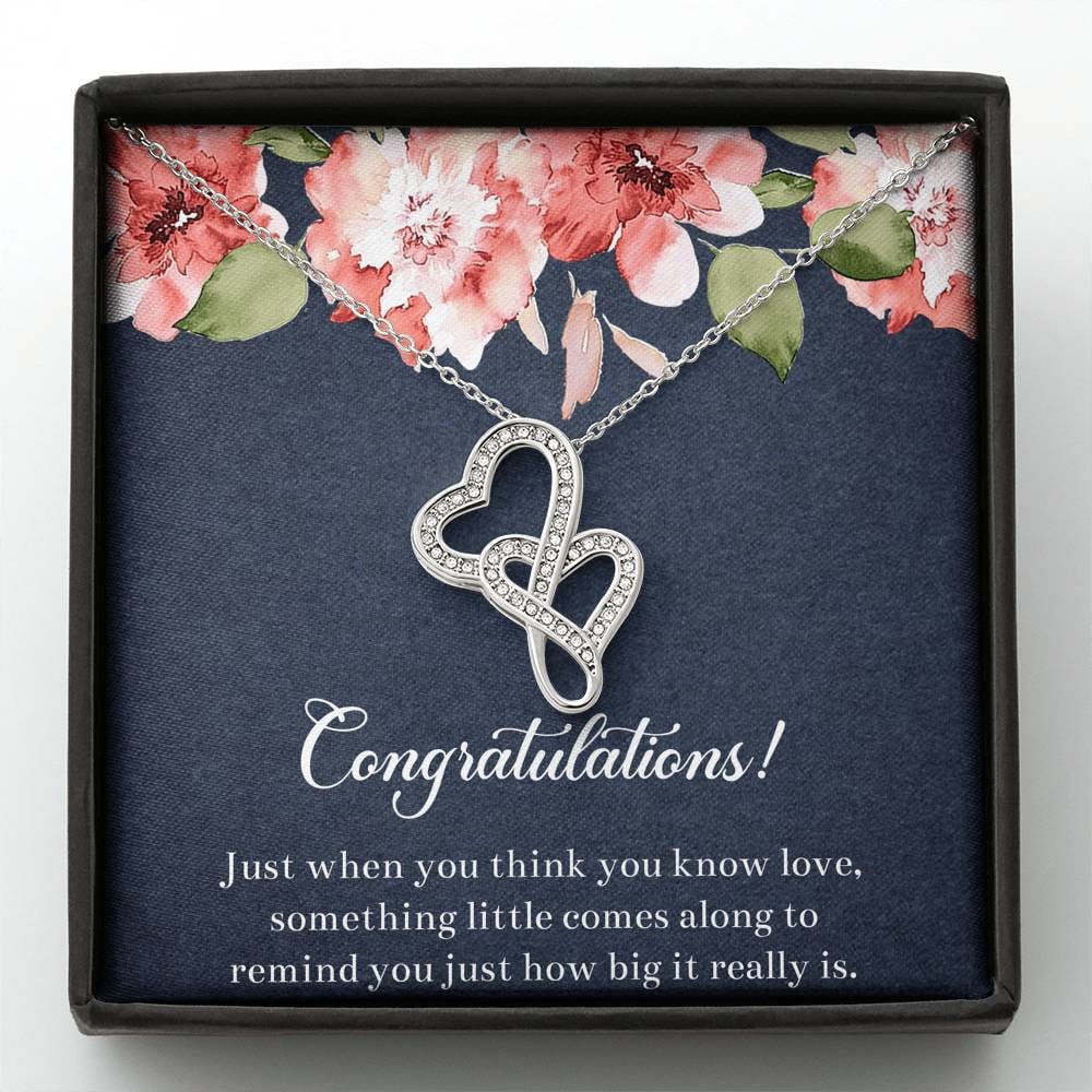 Gift for Expecting Mom, Something Little Comes Along, Mom to Be Double Heart Necklace For Women, Pregnancy Gift For New Mother
