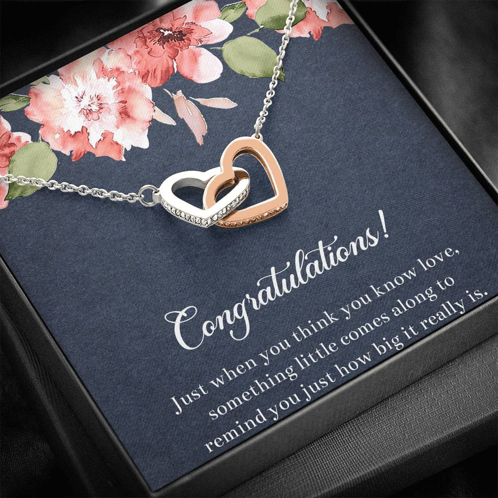 Gift for Expecting Mom, Something Little Comes Along, Mom to Be Interlocking Heart Necklace For Women, Pregnancy Gift For New Mother