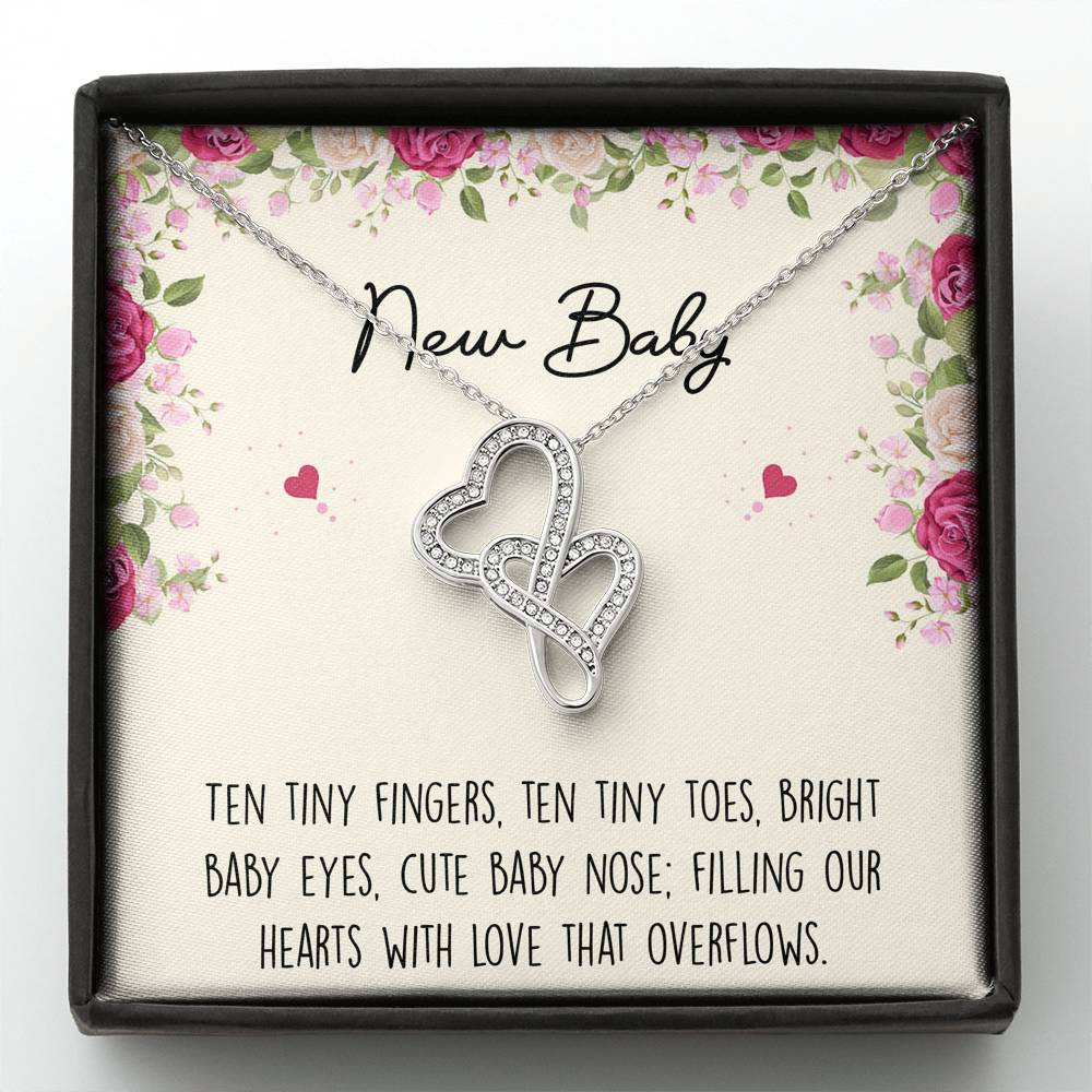 Gift for Expecting Mom, Ten Tiny Fingers, Mom to Be Double Heart Necklace For Women, Pregnancy Gift For New Mother
