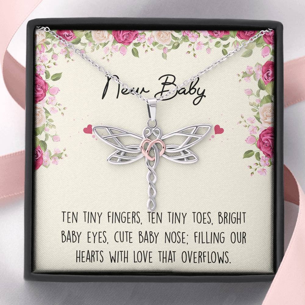 Gift for Expecting Mom, Ten Tiny Fingers, Mom to Be Dragonfly Necklace For Women, Pregnancy Gift For New Mother