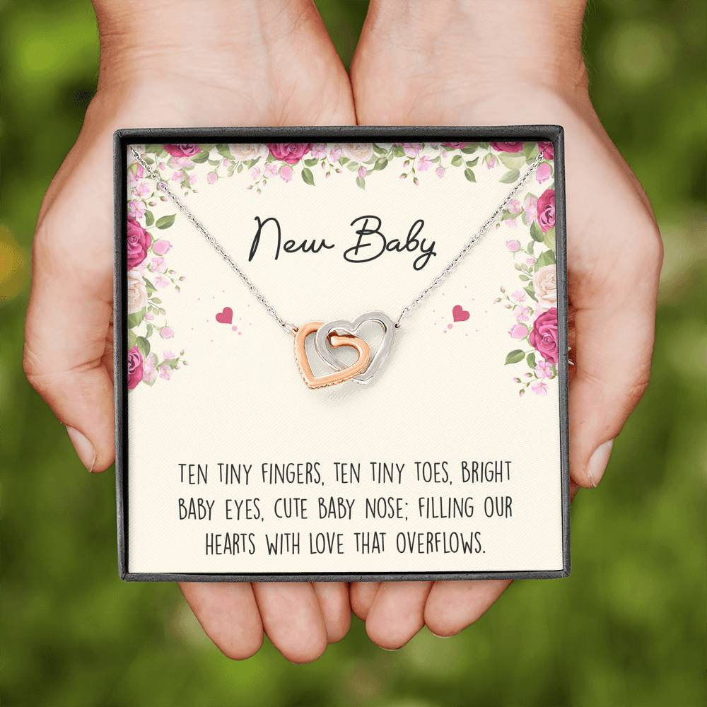 Gift for Expecting Mom, Ten Tiny Fingers, Mom to Be Interlocking Heart Necklace For Women, Pregnancy Gift For New Mother