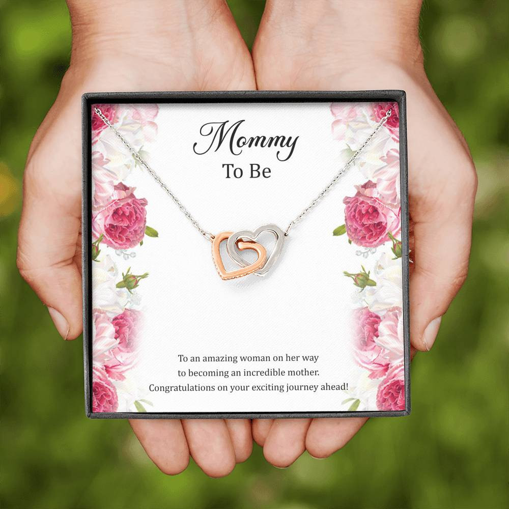 Gift for Expecting Mom, To An Amazing Woman, Mom to Be Interlocking Heart Necklace For Women, Pregnancy Gift For New Mother