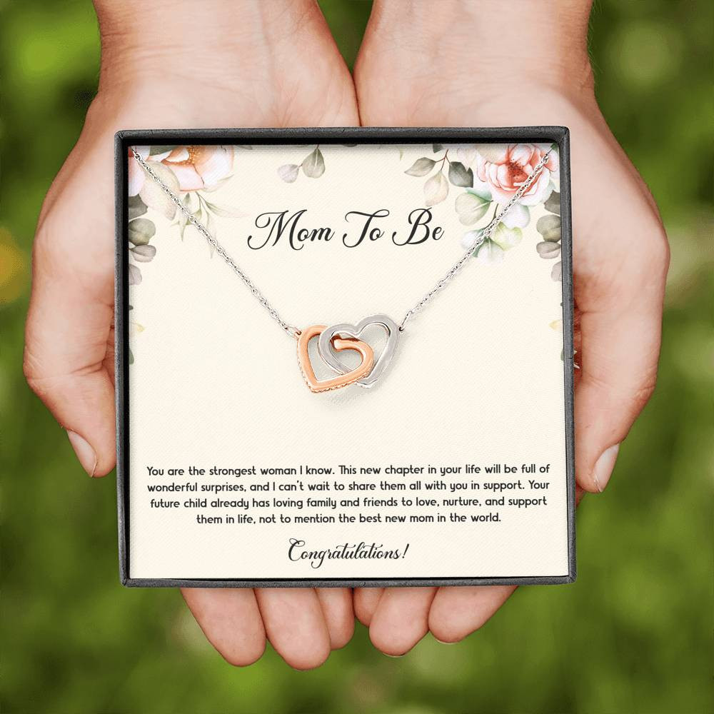 Gift for Expecting Mom, You Are The Strongest Woman I Know, Mom to Be Interlocking Heart Necklace For Women, Pregnancy Gift For New Mother