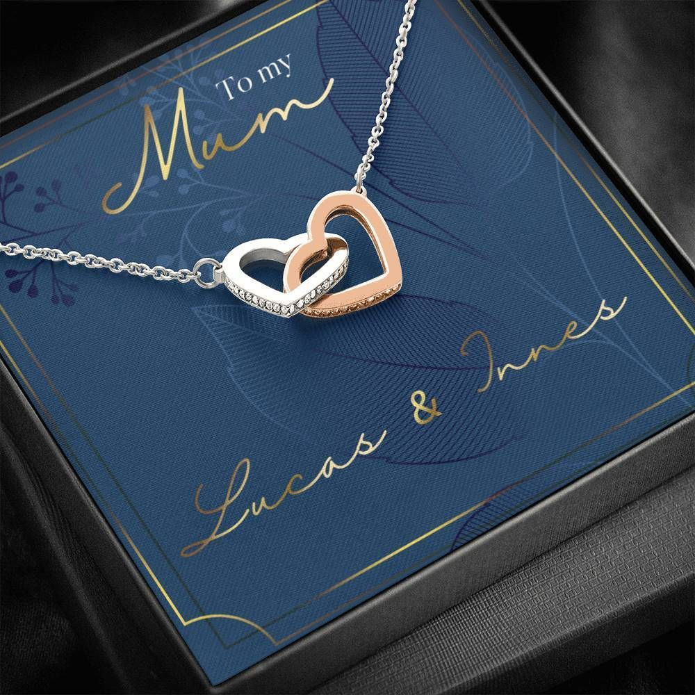 Gift For Mom Blue Interlocking Hearts Necklace
