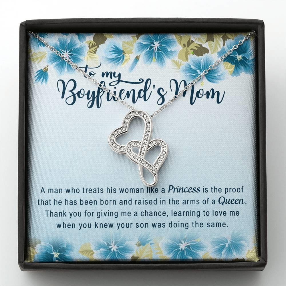 Gift For Mom Boyfriend’s Mom Double Hearts Necklace A Man Who Treats His Woman Like A Princess