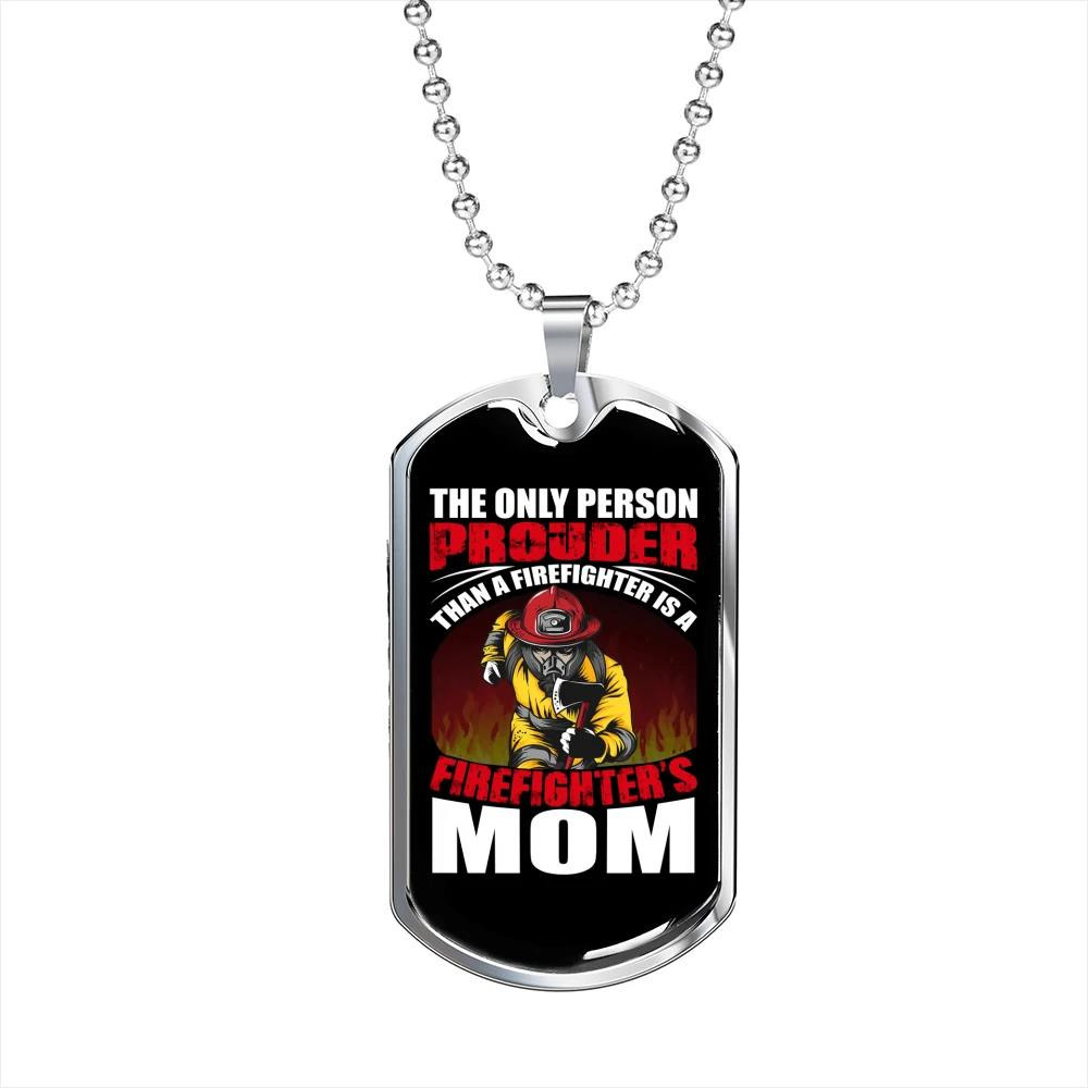Gift For Mom Dog Tag Pendant Necklace Proud Firefighter’s Mom Retro Art