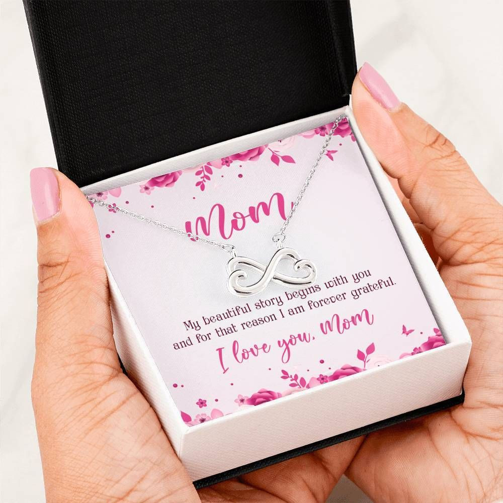 Gift For Mom Grateful Loving Message Infinity Heart Necklace