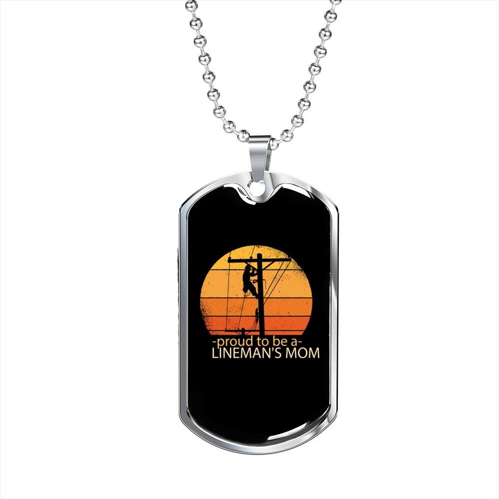 Gift For Mom I’m A Lineman’s Mom Retro Art Dog Tag Pendant Necklace