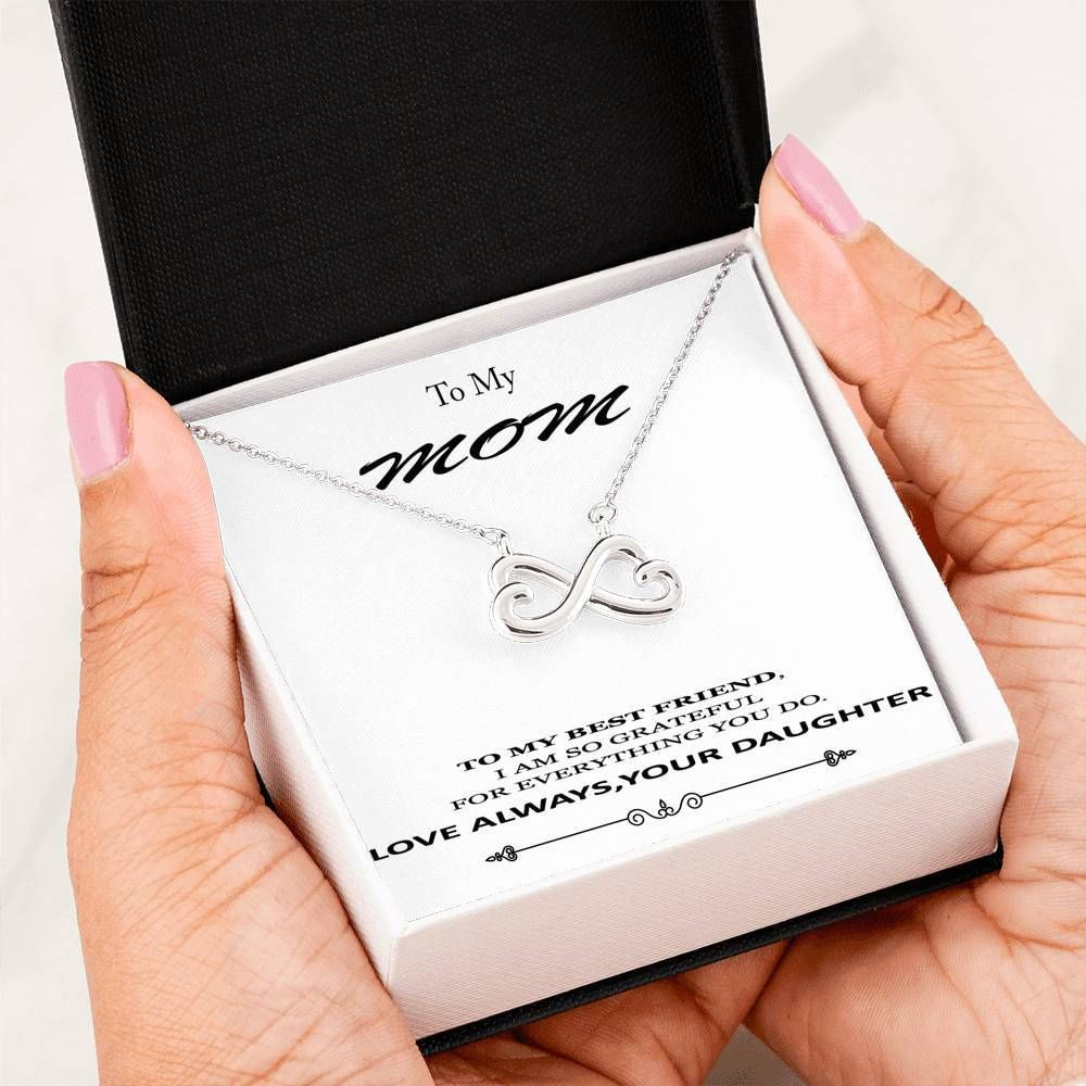 Gift For Mom Love Always 14K White Gold Infinity Heart Necklace