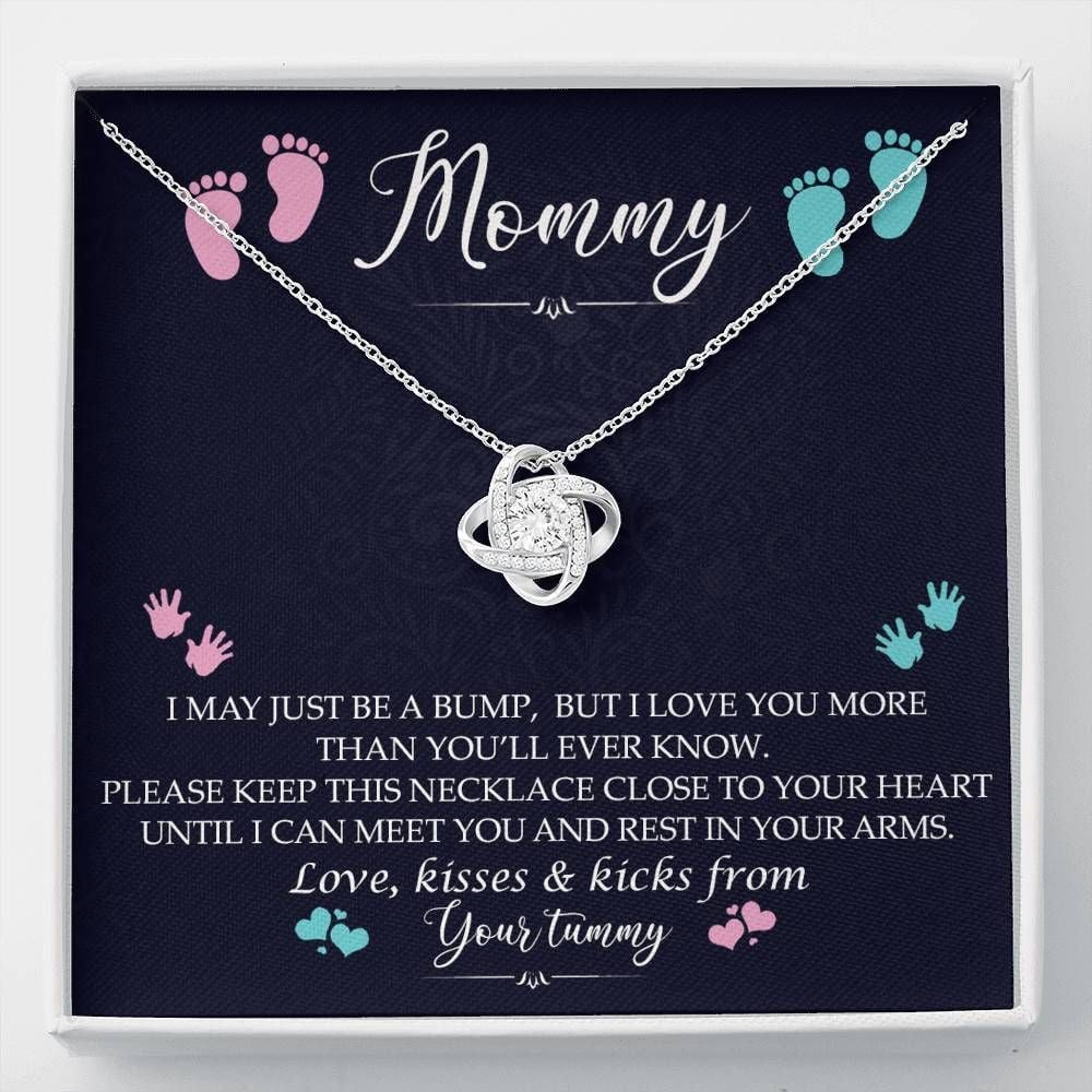 Gift For Mom Love Knot Necklace Love Kisses And Kicks From Your Tummy