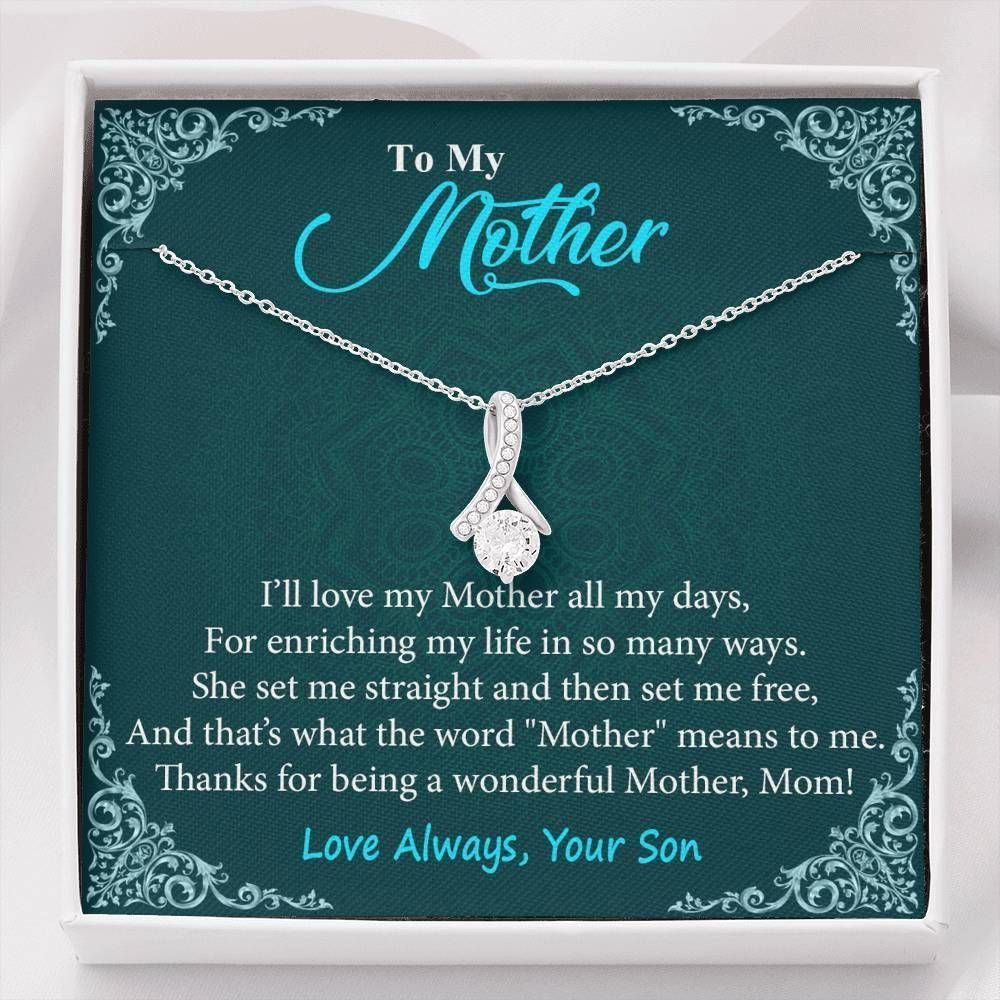 Gift For Mom Love My Mother All My Days 14K White Gold Alluring Beauty Necklace