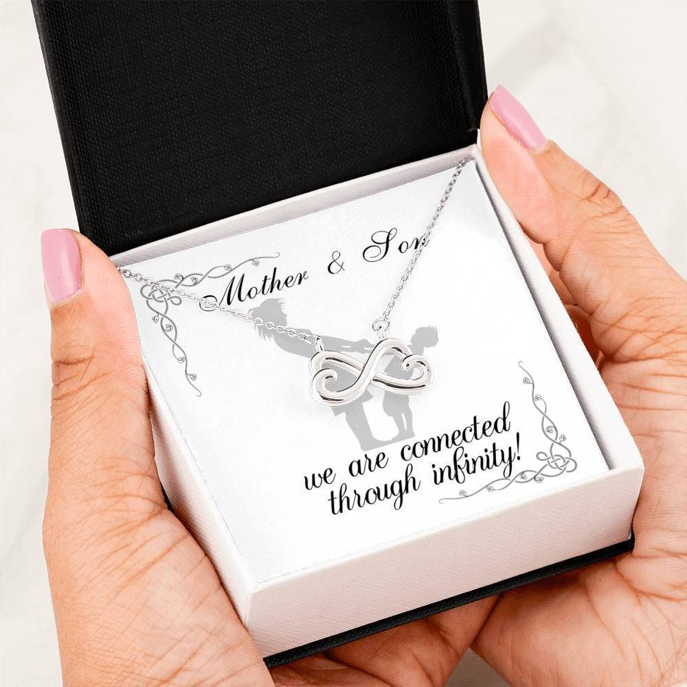 Gift For Mom Loving Message Infinity Heart Necklace We Are Connected Through