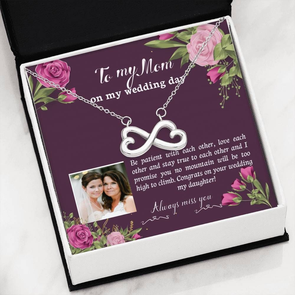 Gift For Mom On My Wedding Day Always Miss You 14K White Gold Infinity Heart Necklace