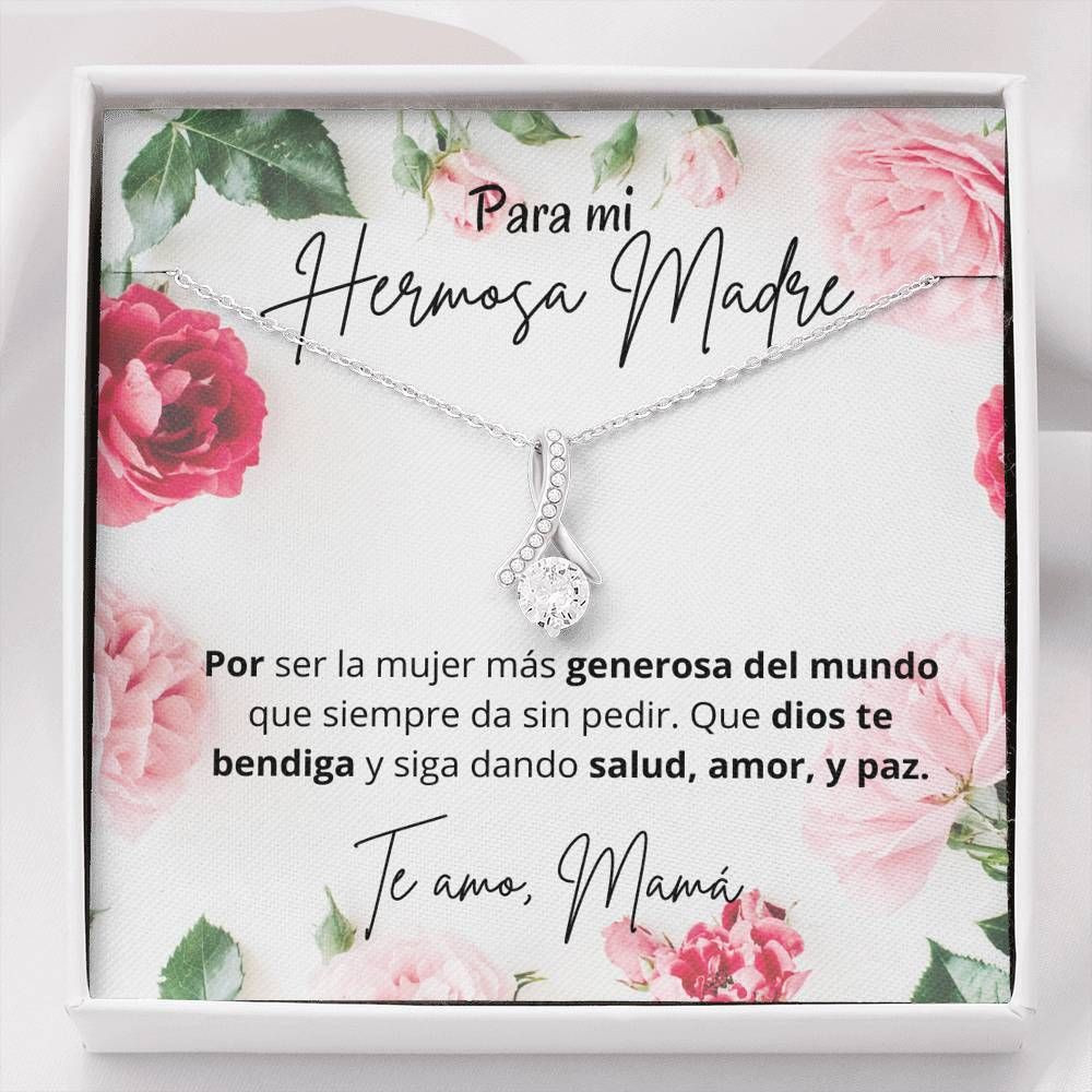 Gift For Mom Para La Mujer M?s Generosa Del Mundo 14K White Gold Alluring Beauty Necklace