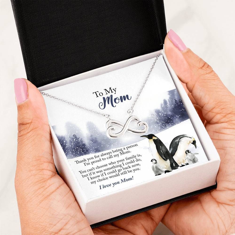 Gift For Mom Penguin I Love You 14K White Gold Infinity Heart Necklace