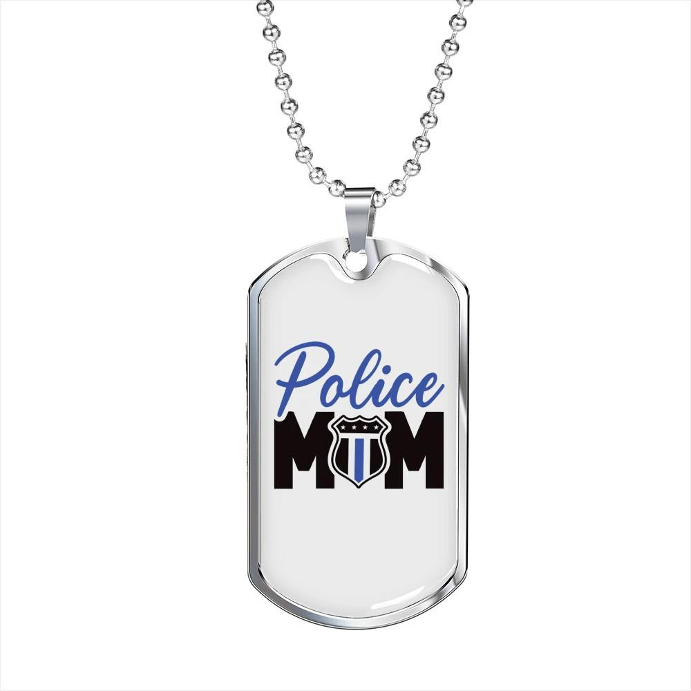 Gift For Mom Police Mom Plain Design White Theme Dog Tag Necklace