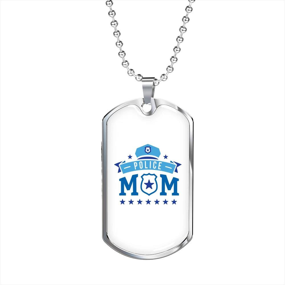Gift For Mom Police Mom Stars And Hat Pattern Dog Tag Necklace