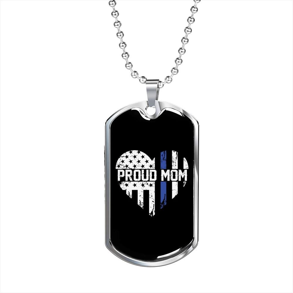 Gift For Mom Proud Of Police Mom US Flag Heart Design Dog Tag Necklace