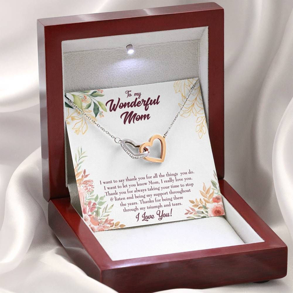 Gift For Mom Say Thank You For All The Things You Do Interlocking Hearts Necklace