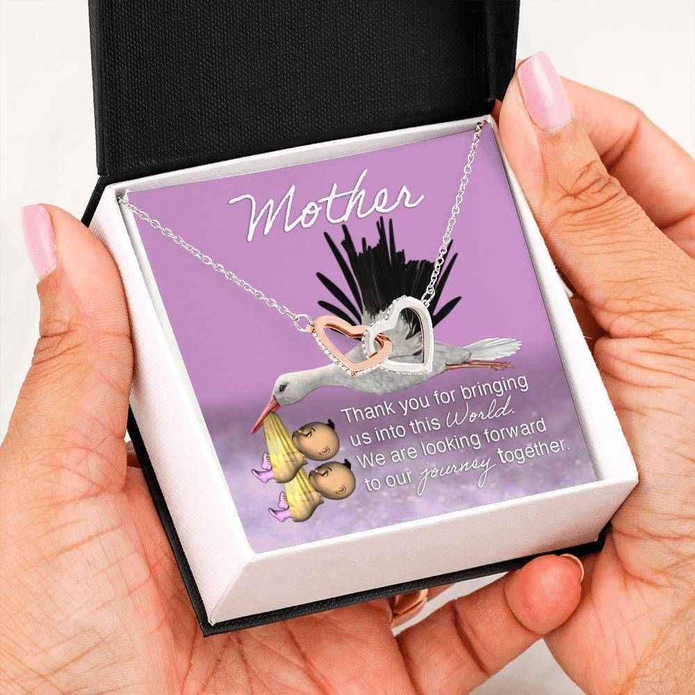 Gift For Mom Thanks For Bringing Us Into This World Interlocking Hearts Necklace