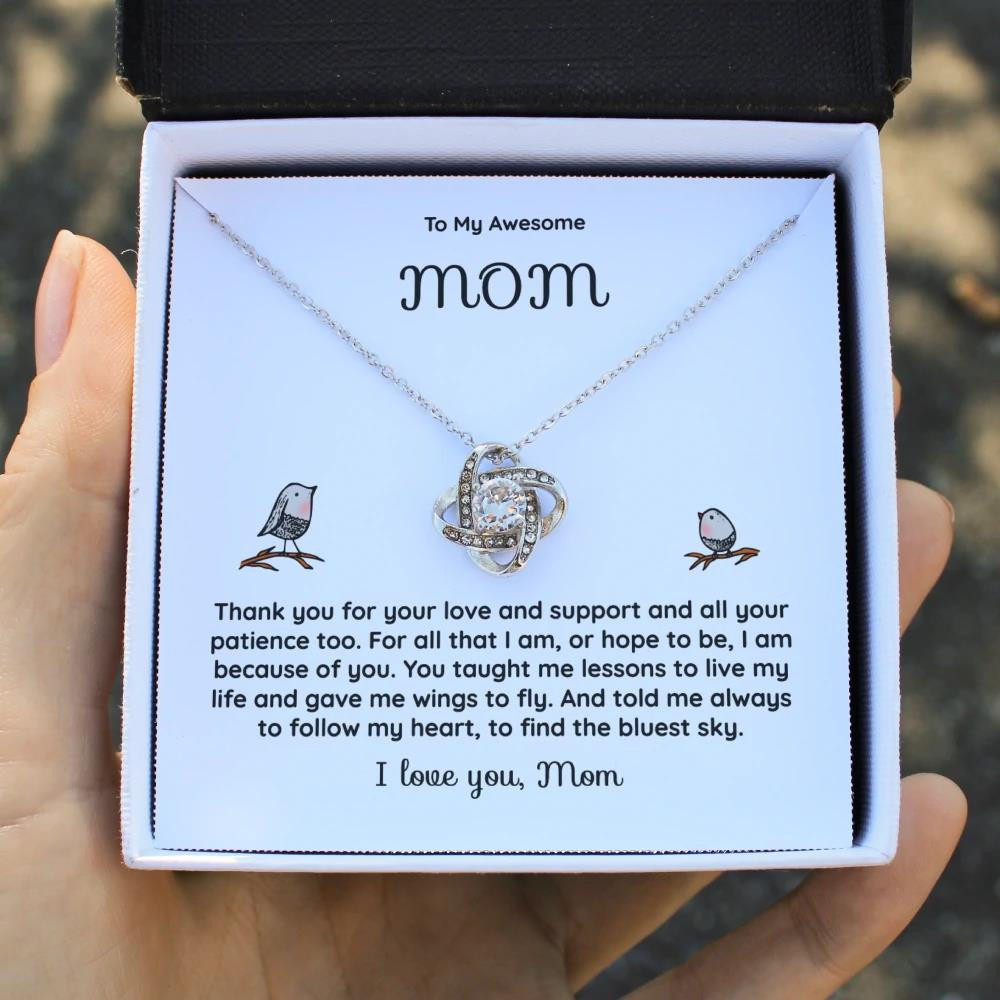 Gift For Mom Thanks For Your Love And Support Bluest Sky Love Knot Necklace