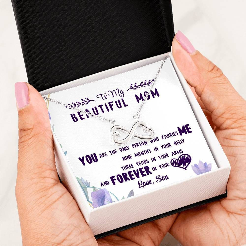 Gift For Mom You’re The Only Person Who Cares Me 14K White Gold Infinity Heart Necklace