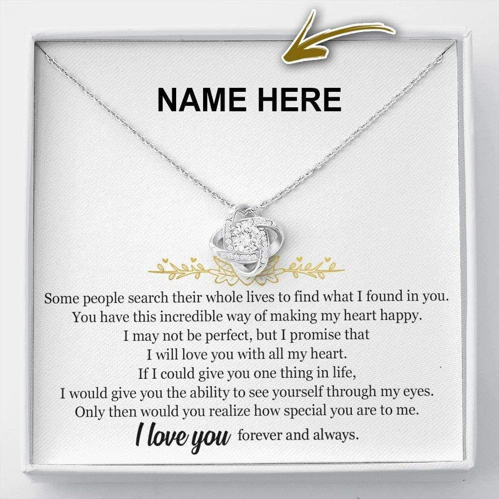 Gift For Mother I Love You Custom Name Message Card Love Knot Necklace