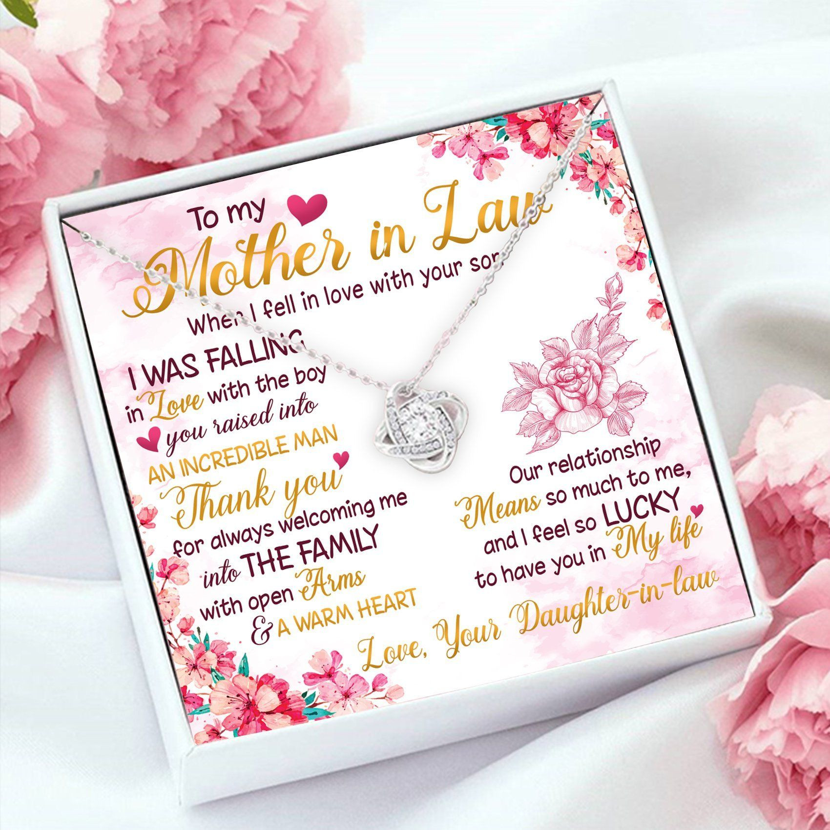 Gift For Mother In Law Thank you for Welcoming Me Love Knot Necklace