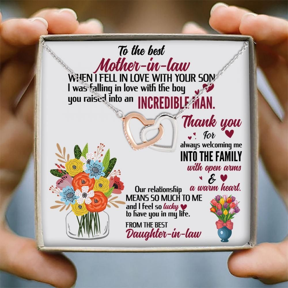 Gift For Mother In Law Thanks For Always Welcoming Me Into The Family Interlocking Hearts Necklace