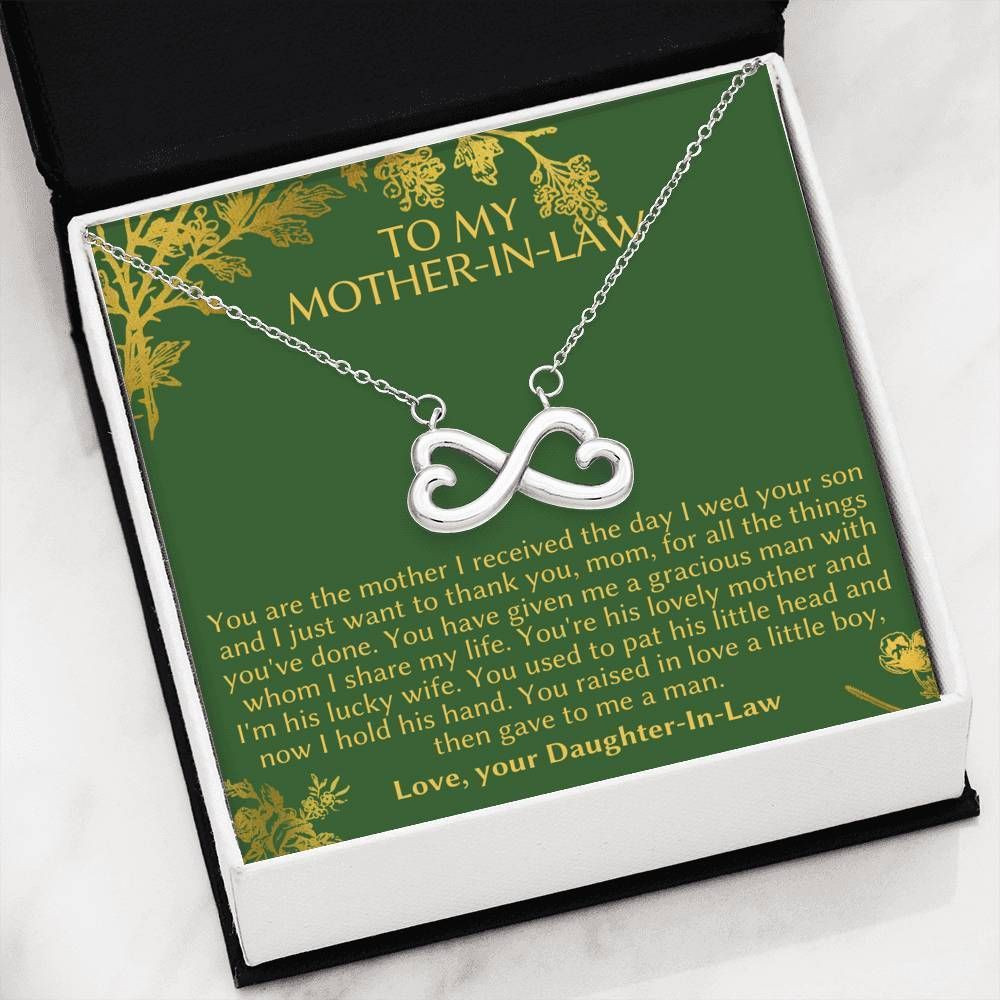 Gift For Mother In Law You Are The Mom I Recieved 14K White Gold Infinity Heart Necklace