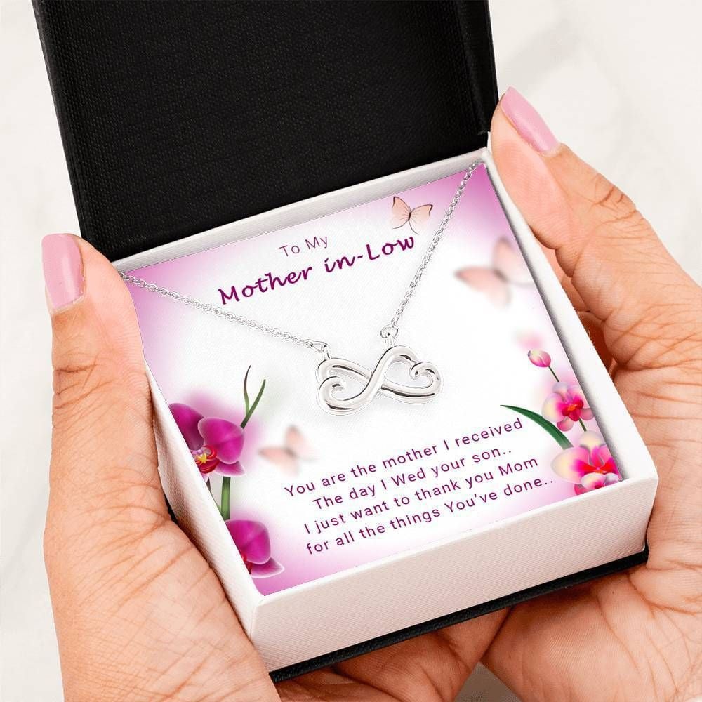 Gift For Mother In Law You Are The Mother I Received 14K White Gold Infinity Heart Necklace