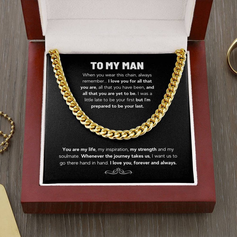 Gifts for Husband Boyfriend Necklace, To My Man I Love You Forever And Always, Anniversary Wedding Gift, Cuban Link Chain Necklace