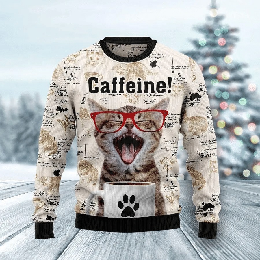Gifury Cat Christmas Sweater Catfeine Cat And Coffee