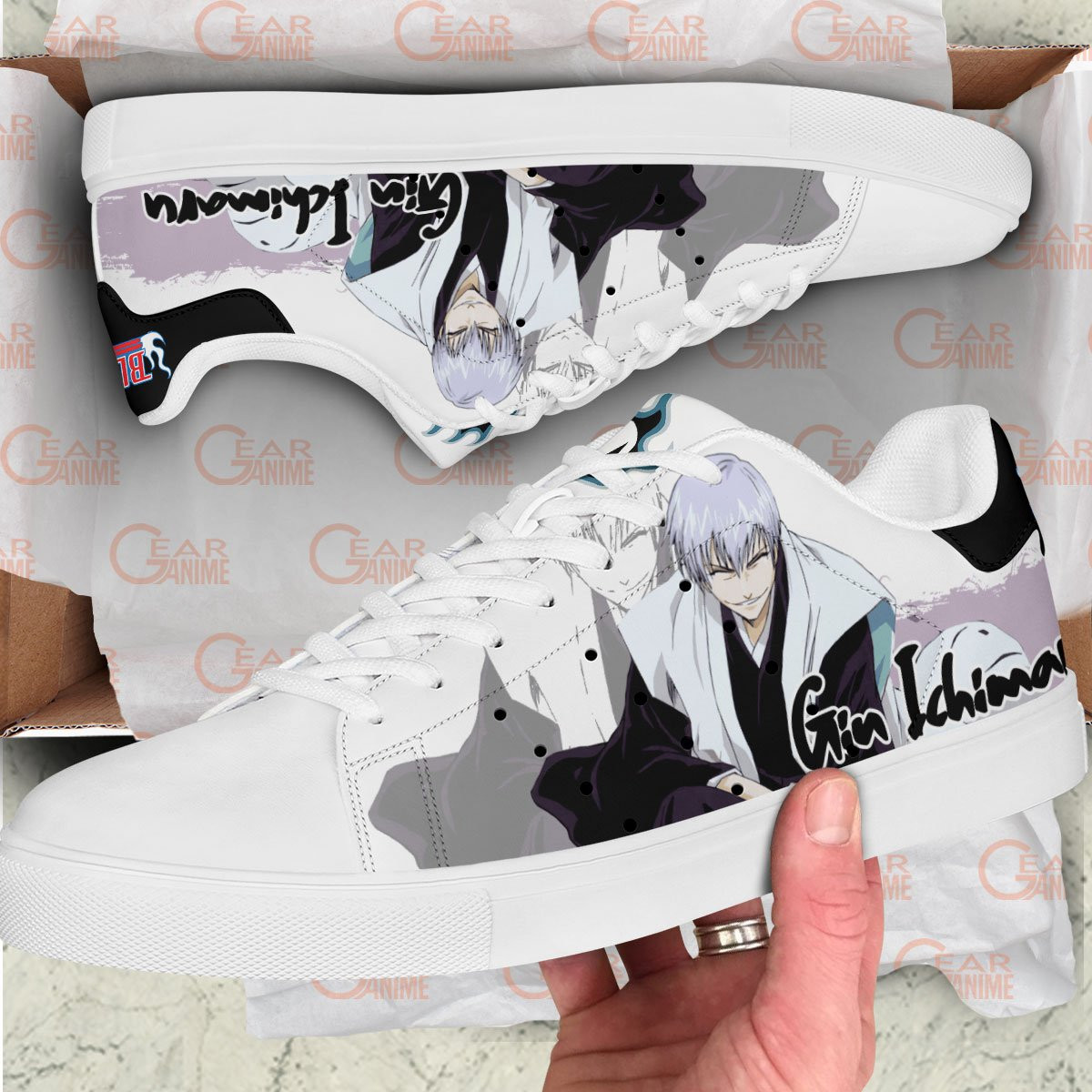 Gin Ichimaru Skate Sneakers Custom Anime Bleach Shoes