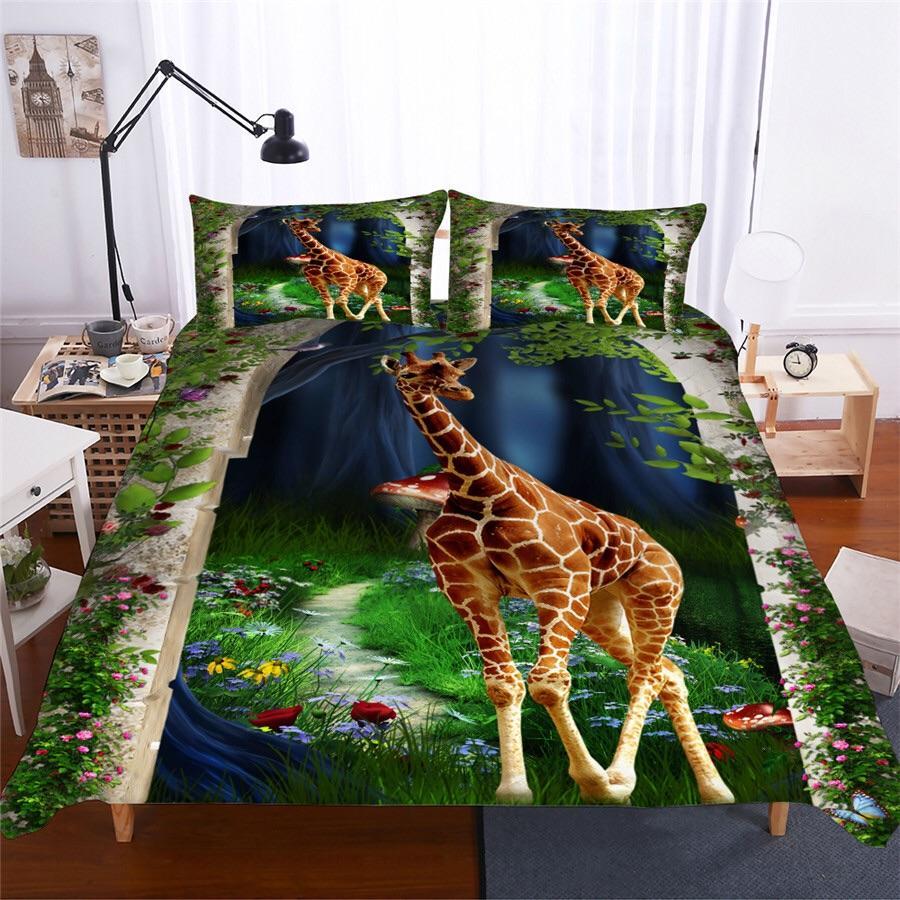 Giraffe In The Meadow 3D Customized Duvet Cover Bedding Set