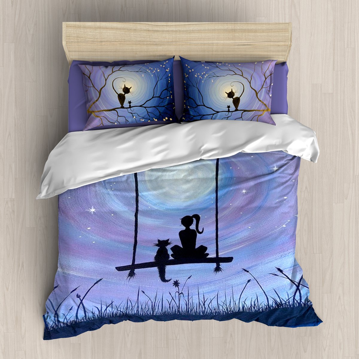 Girl And Her Cat 3D Customized Duvet Cover Bedding Set