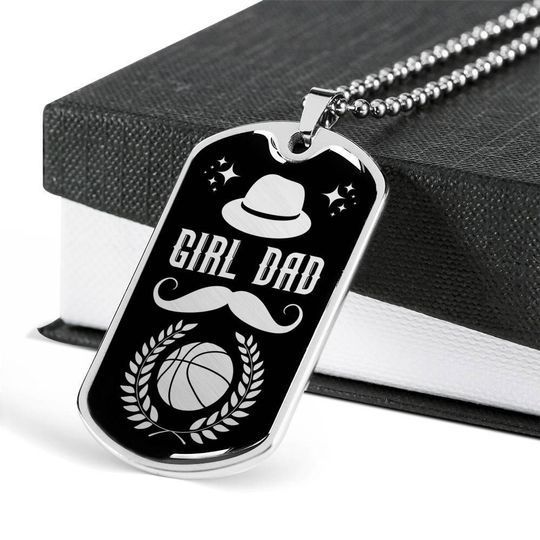 Girl Dad Basketball Player Stainless Dog Tag Pendant Necklace Gift For Dad