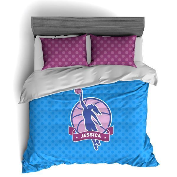 Girls Basketball , Basketball , Basketball Theme , Lighter Girly Colors Duvet Cover Bedding Set