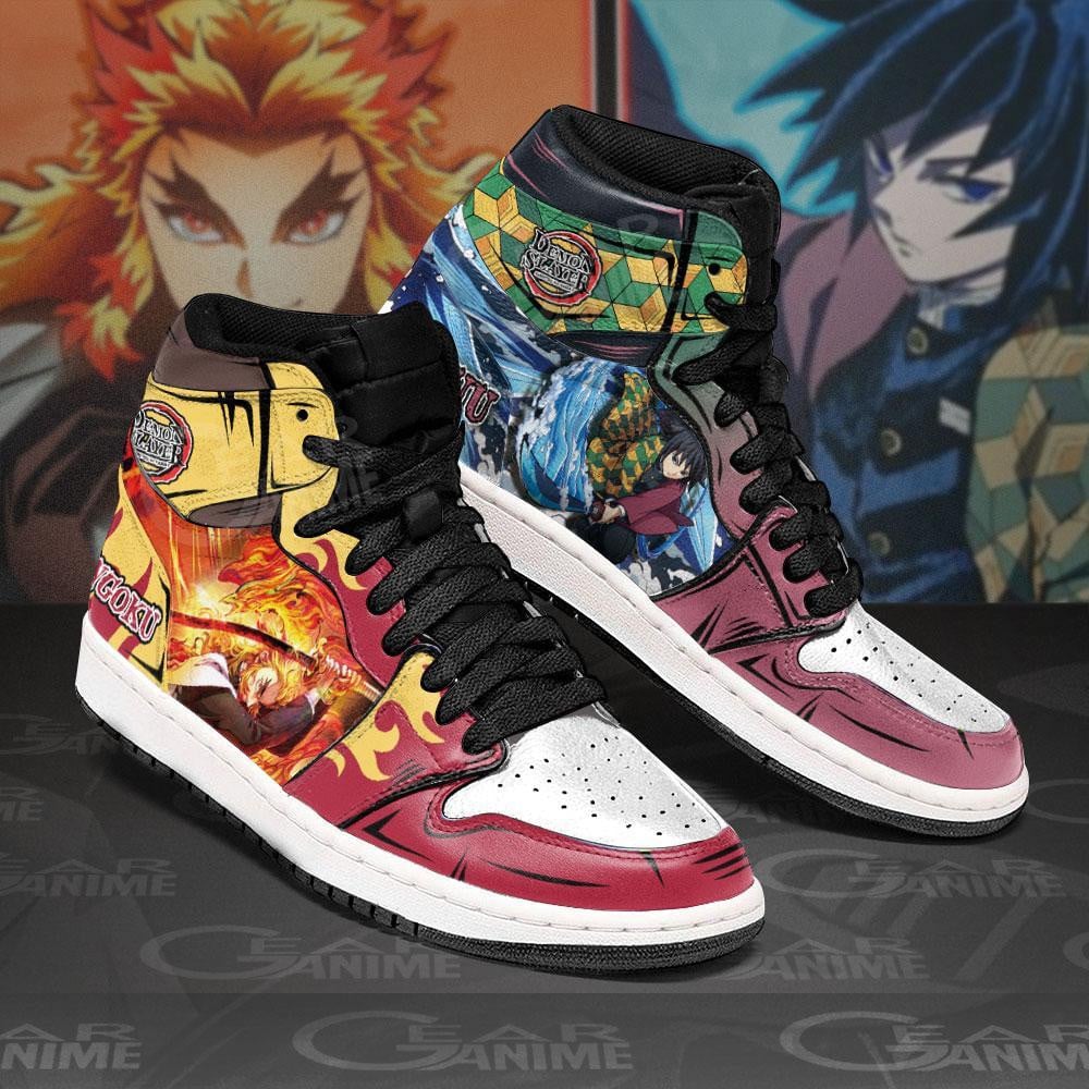 Giyu and Rengoku JD1s Sneakers Demon Slayer Anime Shoes, Air Jordan Hightop