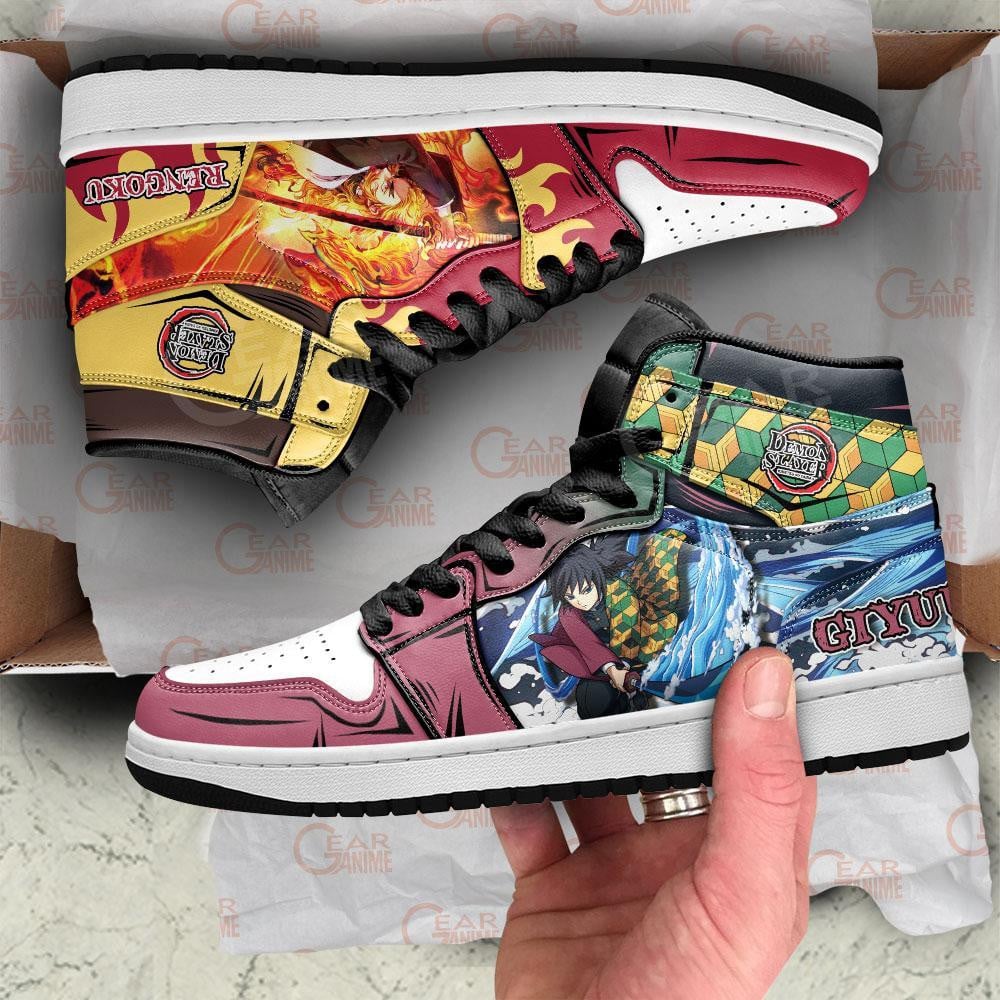 Giyu and Rengoku JD1s Sneakers Demon Slayer Anime Shoes, Air Jordan Hightop