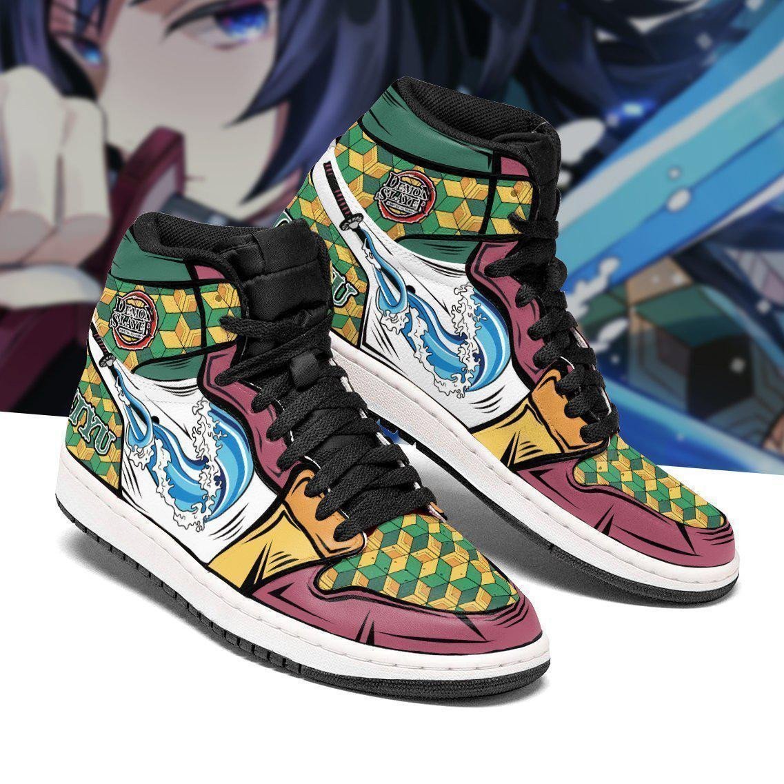 Giyu JD1s Sneakers Water Breathing Anime Demon Slayer Shoes, Air Jordan Hightop