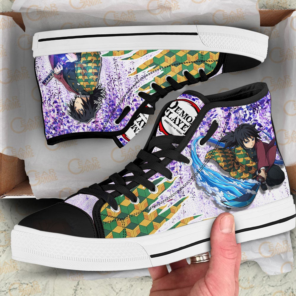 Giyu Tomioka High Top Shoes Demon Slayer Anime Sneakers Wisteria Style